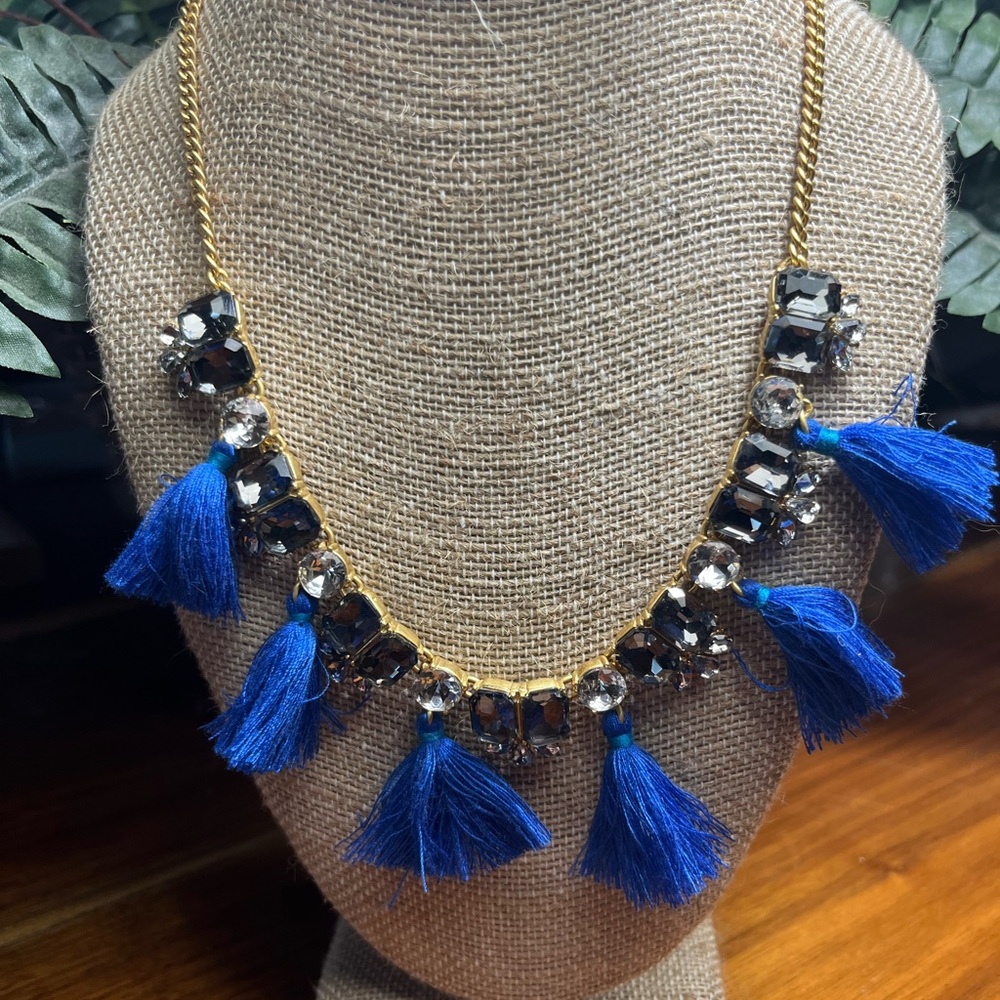 J. Crew Gold Necklace With Blue Tassels